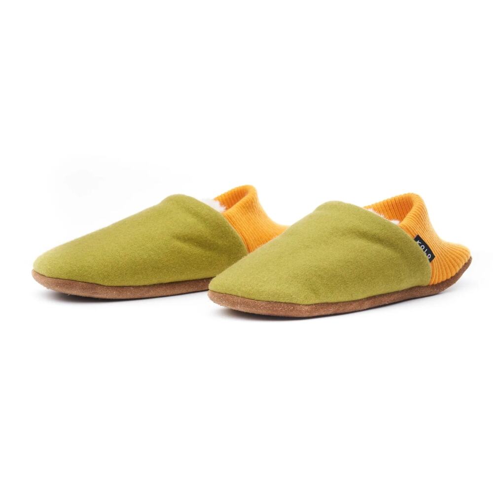 Kolo Burel Wool House Shoes - Fur-Lined moss green